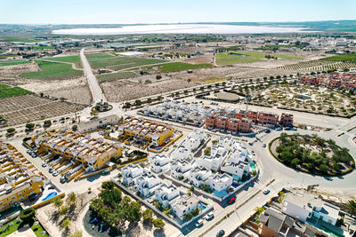 High angle view of townscape against sky