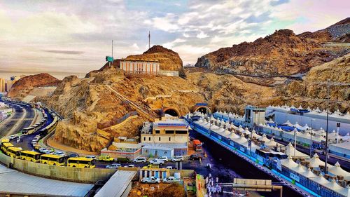 High angle view of buildings from the jumro throwing place, haji 2022, saudi arabia 