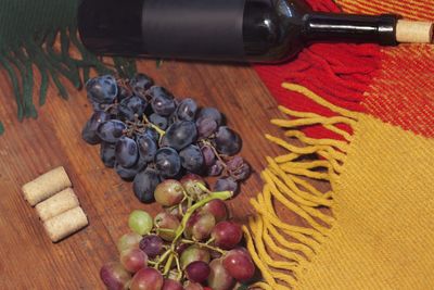 High angle view of grapes on table