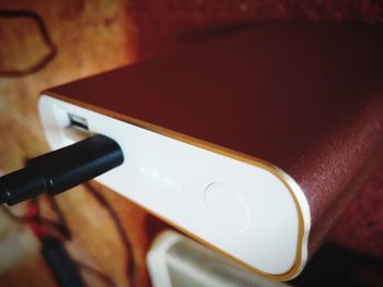 High angle view of coffee cup on table