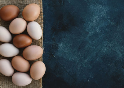 High angle view of eggs on table