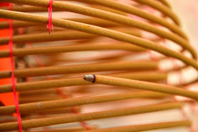 Closeup view of burning incense tower