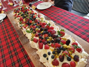 High angle view of dessert on table