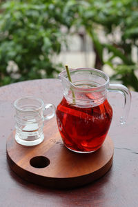 Close-up of tea in glass on table