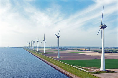 Aerial from windturbines at the ijsselmeer in the netherlands