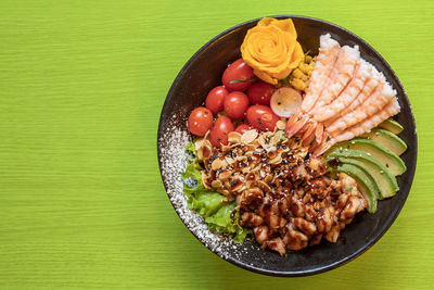 Directly above shot of food in plate on table