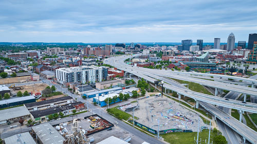 High angle view of cityscape against sky