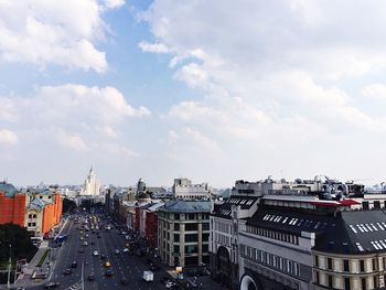 High angle view of cityscape against sky