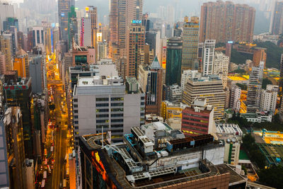 High angle view of buildings in city