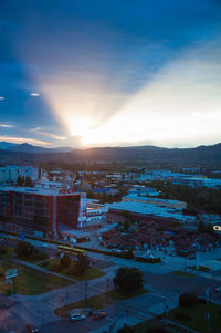 High angle view of illuminated city at night