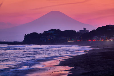 Scenic view of sea against sky at sunset