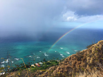 High angle view of rainbow over sea