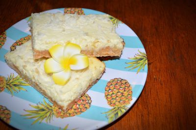 High angle view of breakfast on table