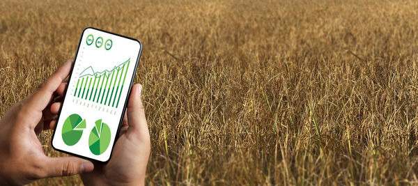 Person holding text on field