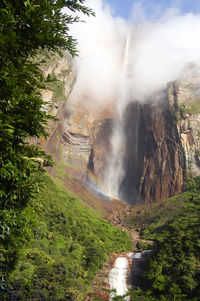 Scenic view of waterfall against sky