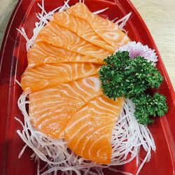 High angle view of fish on table