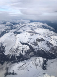 Aerial view of snowcapped mountains against sky