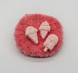 High angle view of apple on white background