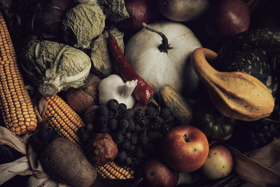 High angle view of fruits and vegetables