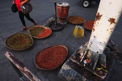 High angle view of food at market stall