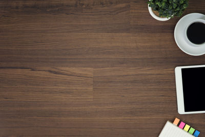 High angle view of coffee cup on table