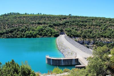 High angle view of dam against sky