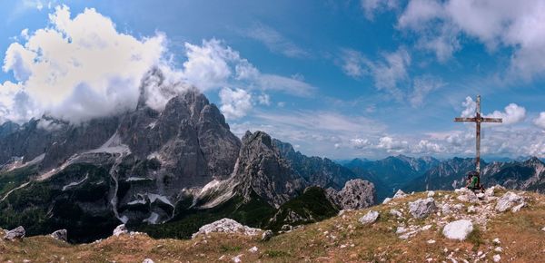 Panoramic view of rocky mountains against sky