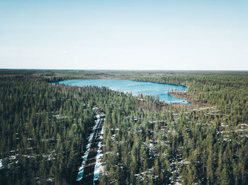 Scenic view of lake against clear sky