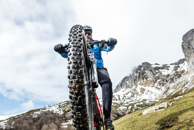 Cyclist man riding mountain bike