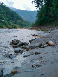 Surface level of rocks by river