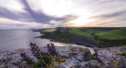 Scenic view of sea against sky during sunset