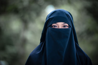 Close-up of woman wearing hijab