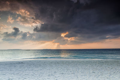 Scenic view of sea against sky at sunset