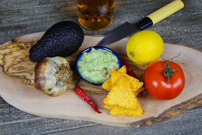 High angle view of fruits on table