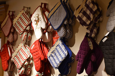 Low angle view of decorations hanging at market stall