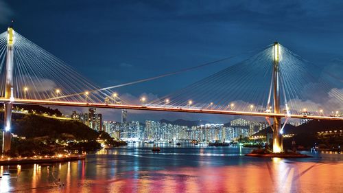 View of suspension bridge at night