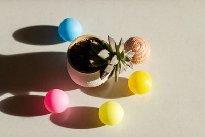 High angle view of easter eggs on table