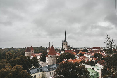 High angle view of townscape against sky