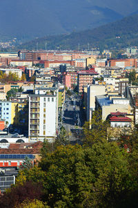 High angle view of buildings in city