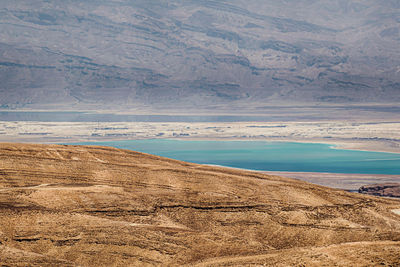 Scenic view of beach against mountains