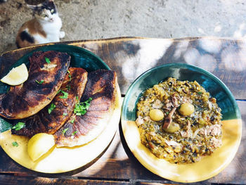 High angle view of meal served in plate