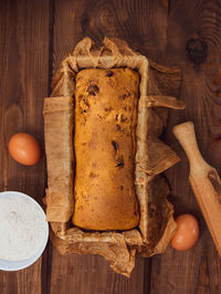 High angle view of bread on cutting board