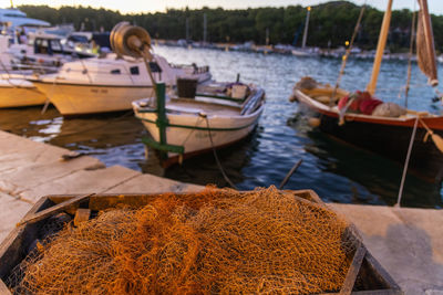 The fishing net in the port of stari grad town on hvar island, croatia