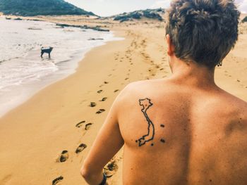 Rear view of man on beach