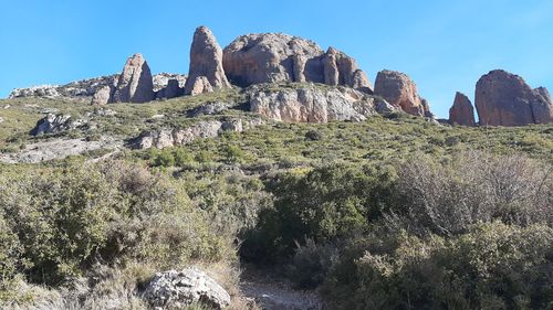 Low angle view of rock formations