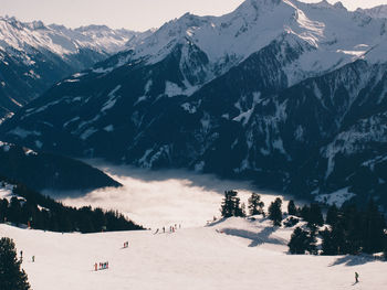 Scenic view of mountains during winter at night