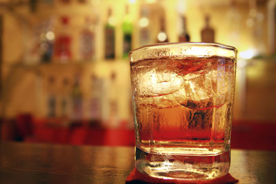 Close-up of beer in glass on table