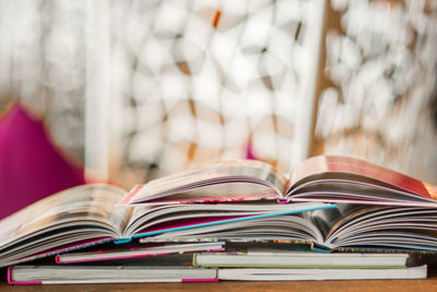 Close-up of open books on table