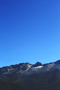 Scenic view of mountains against clear blue sky