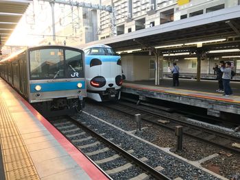 Train on railroad station platform